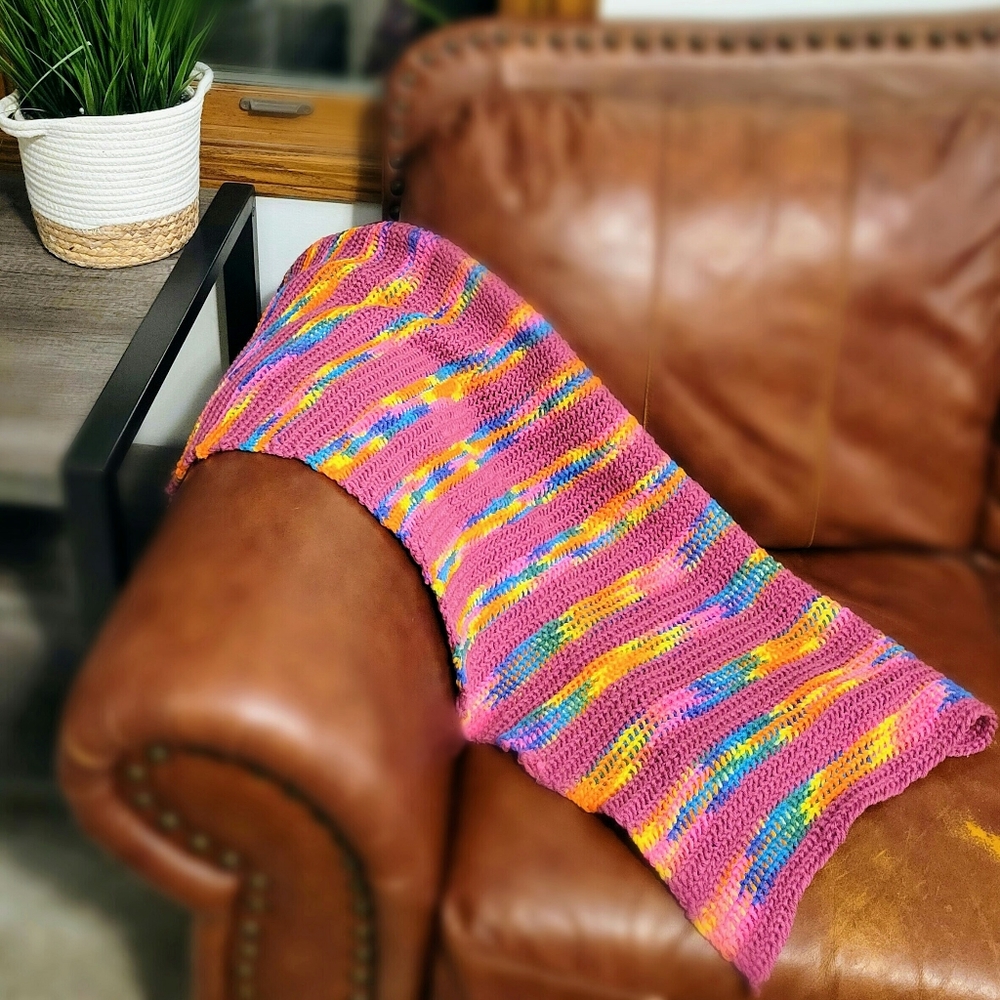 Rainbow Chunk Knit Striped Crochet Blanket 46L x 36W